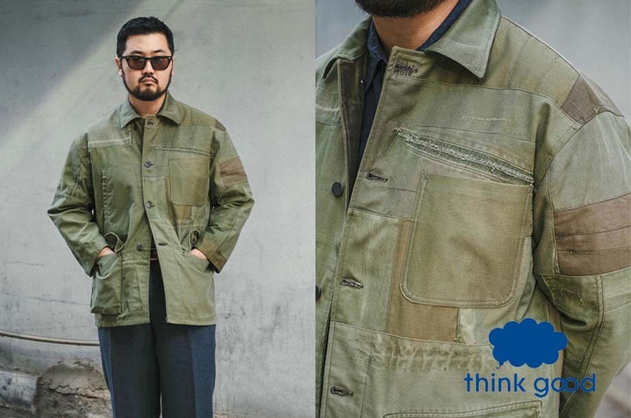 フランス軍ミリタリージャケット 帯パッチワークジャケット 着物